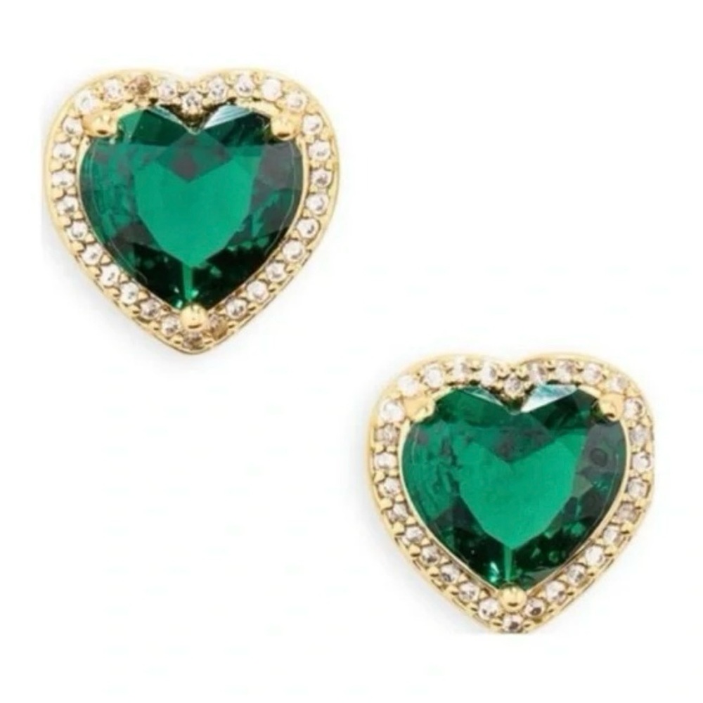 kate spade Gold Heart Earrings with Emerald Green Crystals